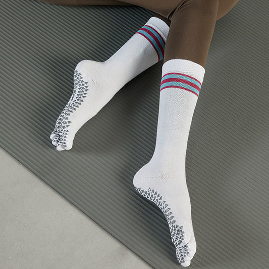 Seperate Toes Crew Non Slip Yoga Socks-Colour Stripe