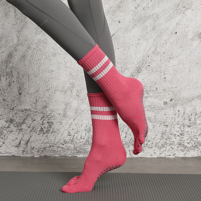 Crew Length Five-Toe Yoga Socks Pink