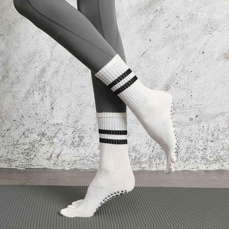 Crew Length Five-Toe Yoga Socks White