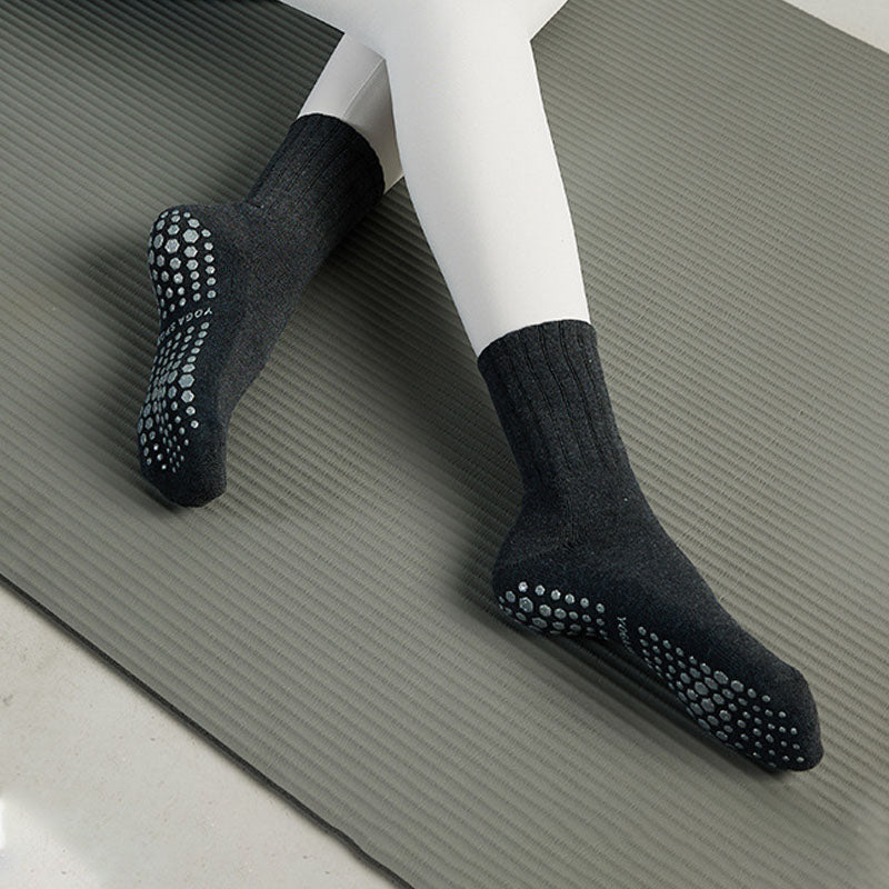 Thicken Crew Non Slip Yoga Socks-Ribbed Calf