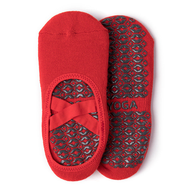 Cross-Ribbon Yoga Sports Socks Red