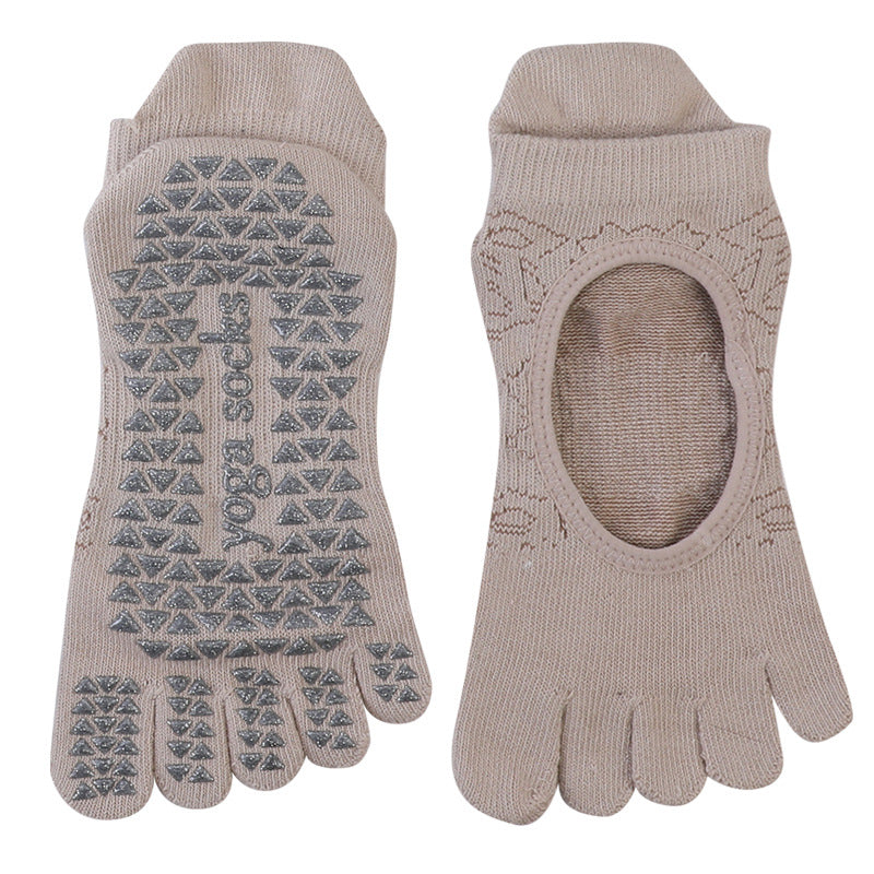 Five Toe Yoga Grip Socks Beige