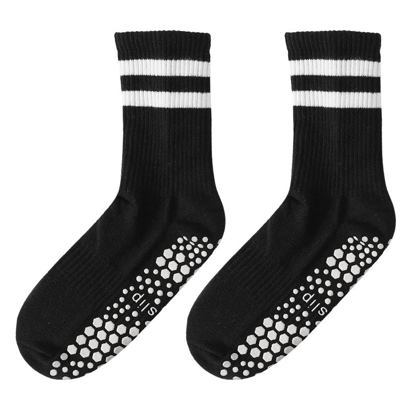 Stripe Design Quarter Length Pilates Grip Socks Black