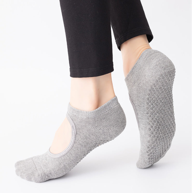 Open Back Non Slip Pilates Socks Grey