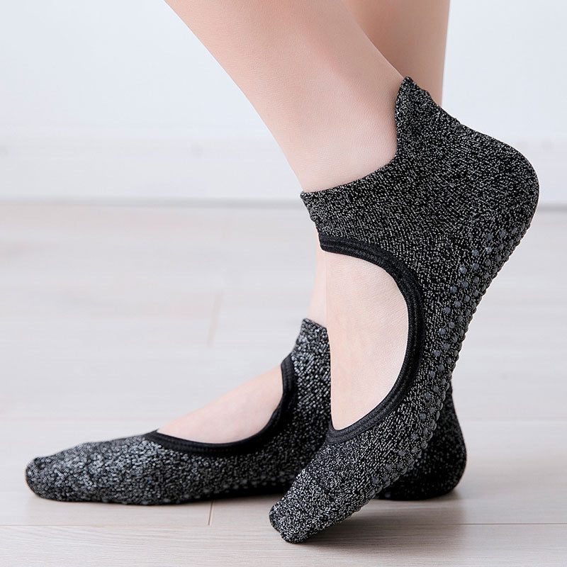 Silver Black Pilates Grip Socks