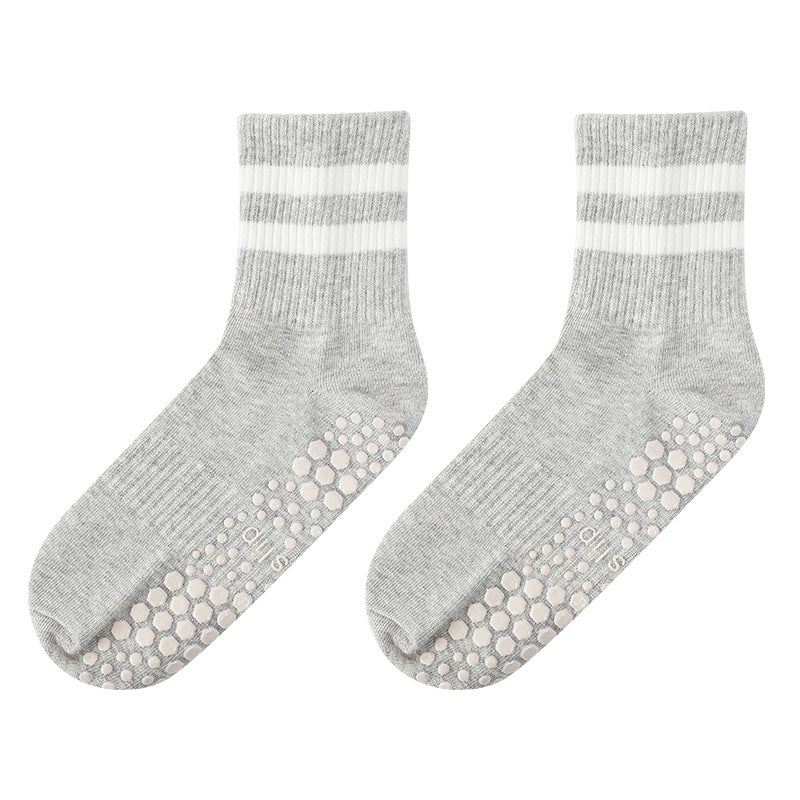 Stripe Design Pilates Grip Socks Grey