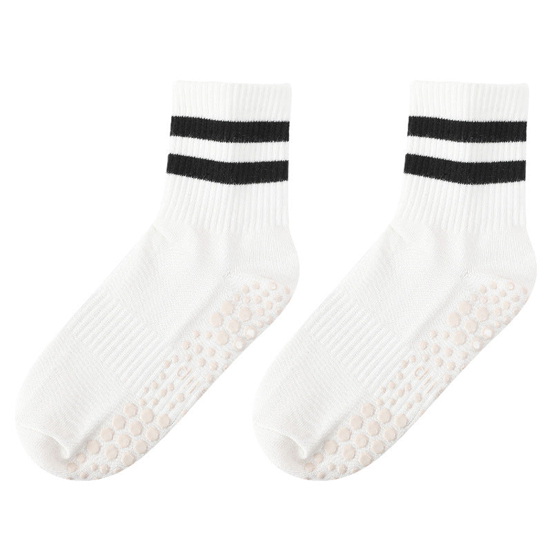 Stripe Design Pilates Grip Socks White