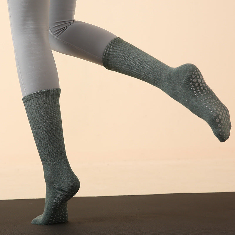 Sports Terry Crew Yoga Socks Dark Green