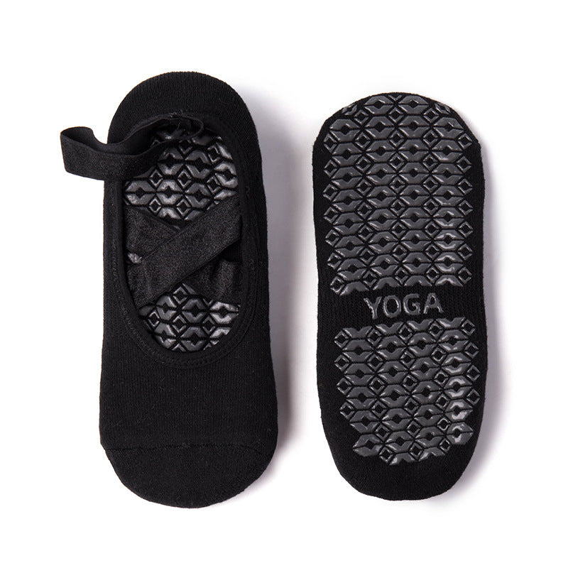 Triple Ribbon Anti-Slip Yoga Sports Socks Black